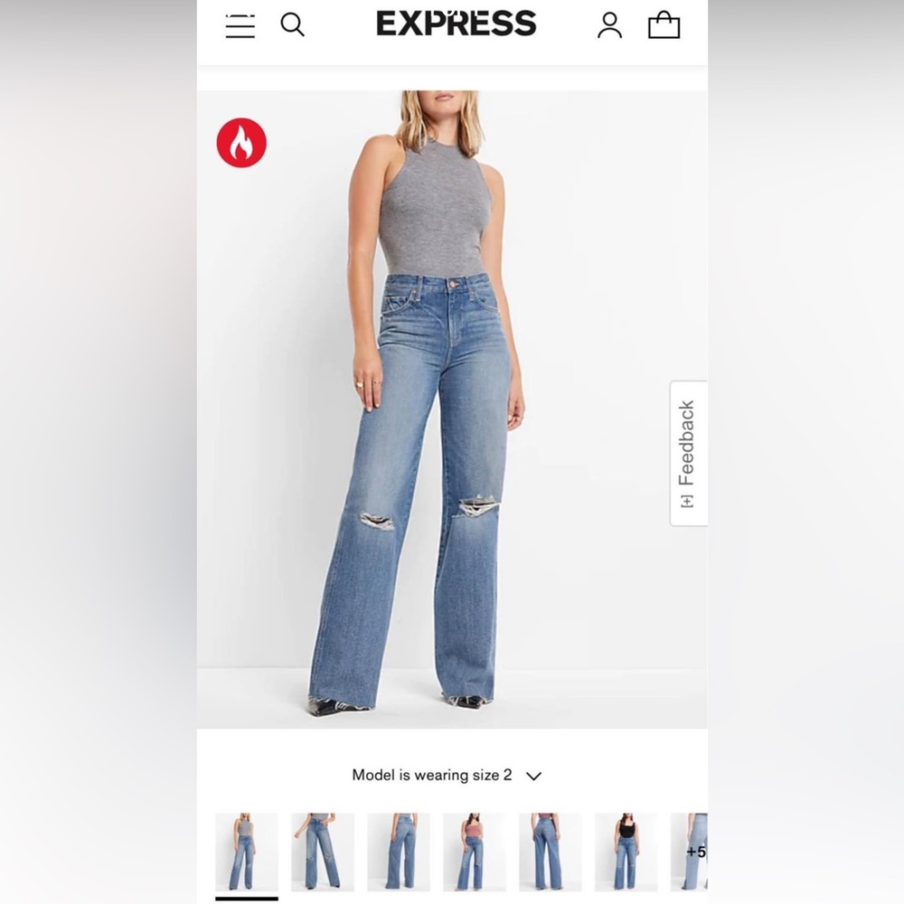 Express high rise wide leg raw hem denim jean